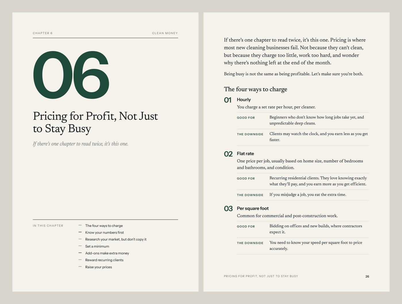 Two pages from the pricing chapter of Clean Money